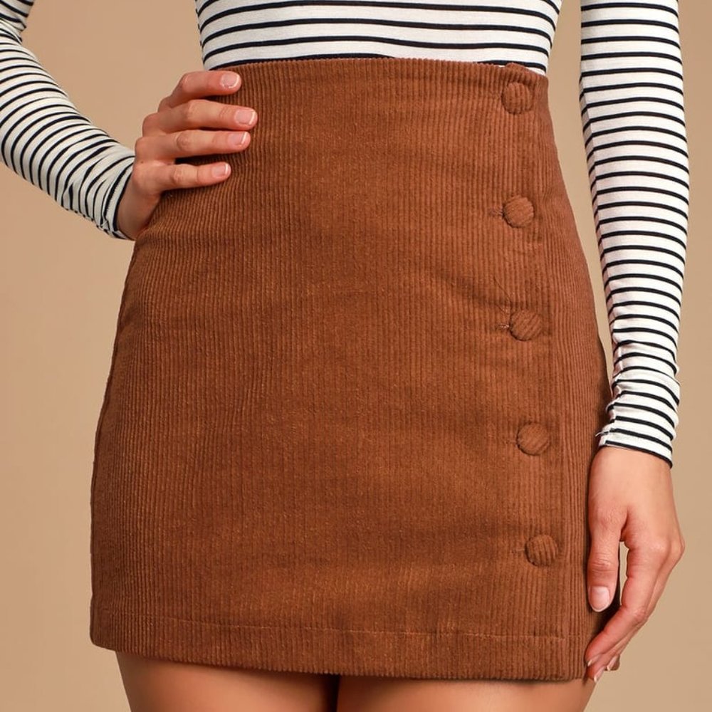 NWT XS Lulu's Katherina Rust Brown Button Front Corduroy Skirt